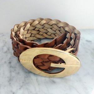 Guess G Logo Woven Brown Leather Belt Adjustable